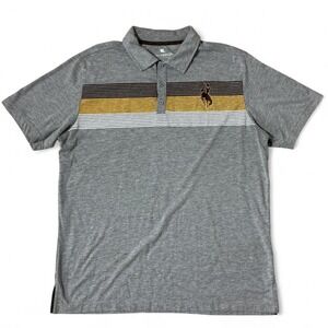 Colosseum Men's Polo Shirt Gray Striped Horse Graphic Casual‎